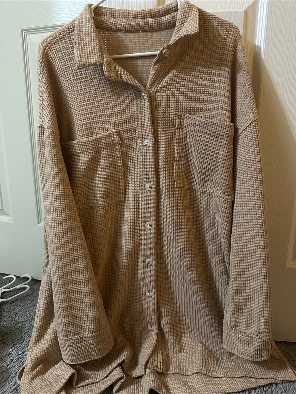 white birch Men's Tan Waffle Button-Down Shirt